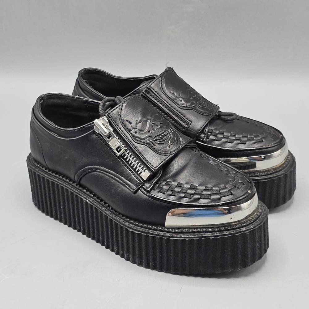 Demonia V Creeper 510 Platform Vegan Leather Chrome Toes Shoes Skull Goth Sz 6